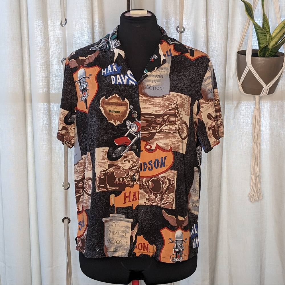 Harley-Davidson collage print button down shirt Medium